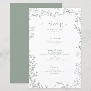 Menú Boda del marco de la hoja verde de salvia