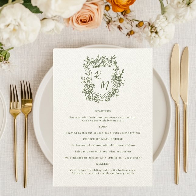 Menú Boda del Monograma Verde Floral dibujado a mano Es (Subido por el creador)