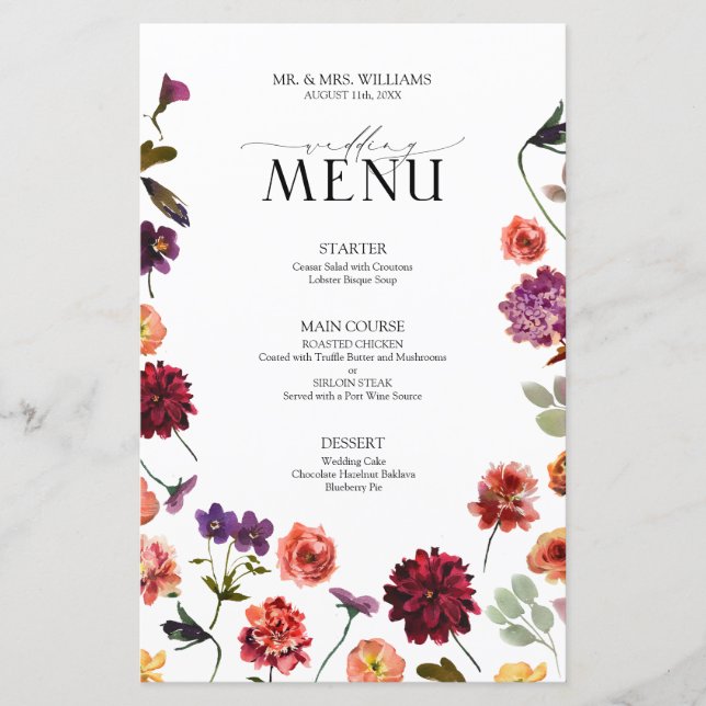 Menú Boda del Naranja quemado en el jardín de vera (Anverso)
