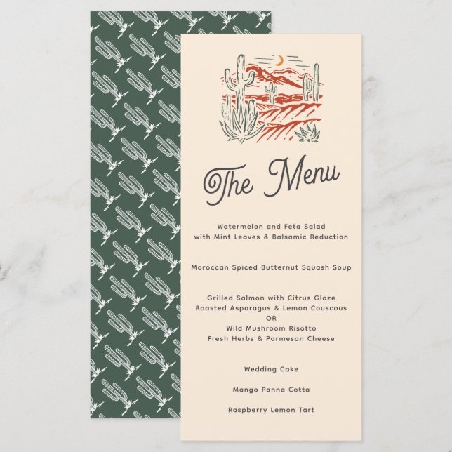 Menú Boda del paisaje del desierto del Cactus retro en  (Anverso / Reverso)