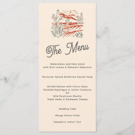 Menú Boda del paisaje del desierto del Cactus retro en 