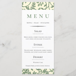 Menú Boda del patrón inglés de marfil verde