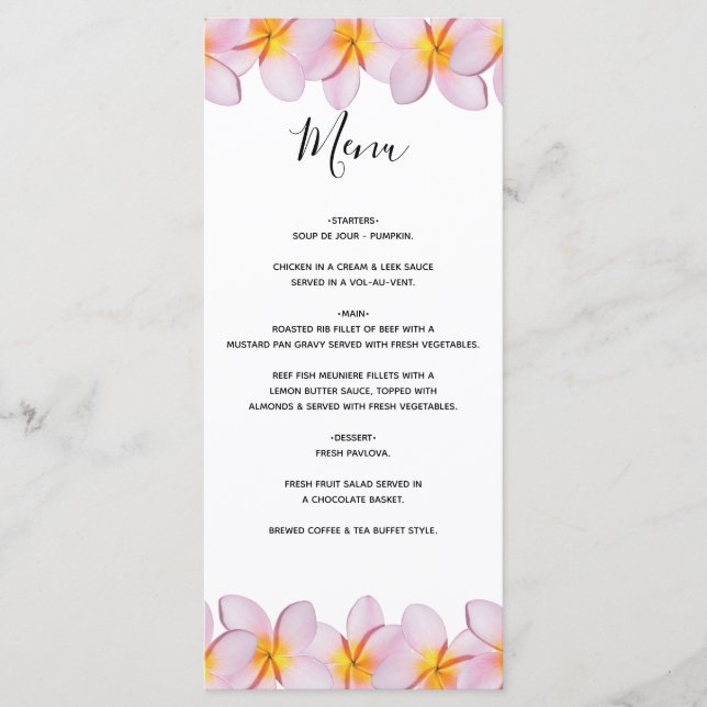 Menú Boda del Plumeria Frangipani Rosa (Anverso)