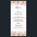 Menú Boda del Plumeria Frangipani Rosa<br><div class="desc">Este diseño presenta flores rosadas frangipani/plumeria. Un diseño tropical elegantemente enmarcado con flores rosadas frangipani y una redacción centrada. Los nombres de la novia y del novio se realzan con un color naranja escogido en el centro de la flor plumeria. El reverso del diseño imita al otro lado. Estas populares...</div>