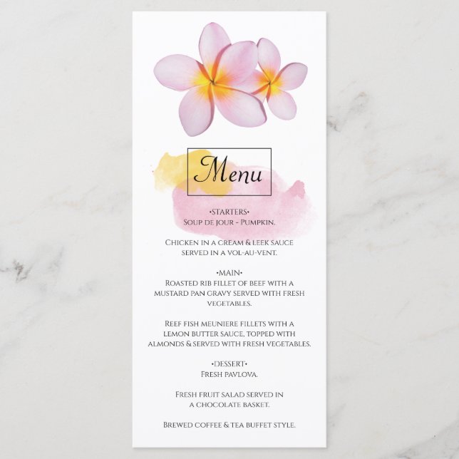 Menú Boda del Plumeria Frangipani Tropical (Anverso)