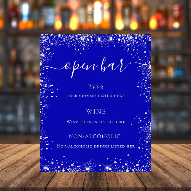 Menú boda del purpurina azul real de plata (Subido por el creador)