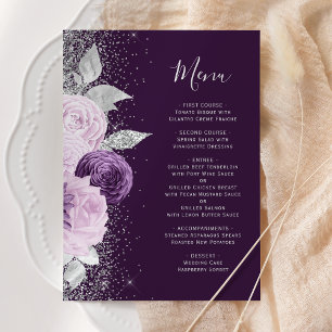 Menú Boda del Purpurina Floral Deep Purple Silver