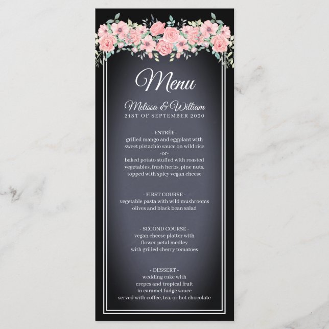 Menú Boda del tablero de ajedrez negro (Anverso)
