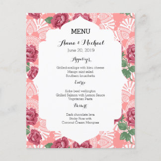Menú boda Delicado Rosa y encaje de Moda de país