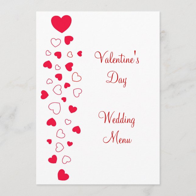 Menú Boda Día de San Valentín de diseño de corazón rojo (Anverso)