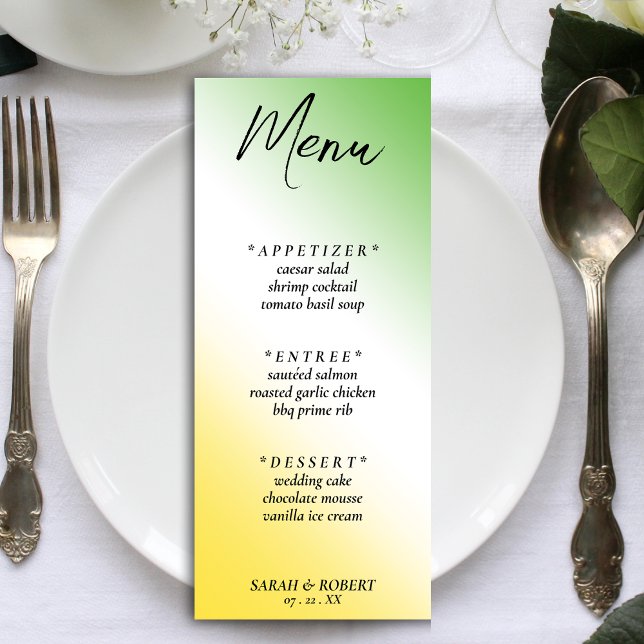 Menú Boda Diagonal Diagonal Ombre Verde Blanco Y Oro Ja (Green White & Gold Jamaican Diagonal Ombre Wedding Menu)