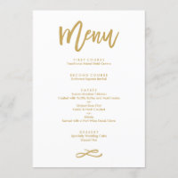 Menú Boda dorado con letra manual de moda