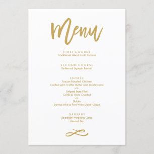 Menú Boda dorado con letra manual de moda