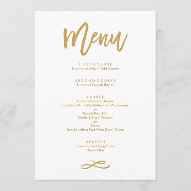 Menú Boda dorado con letra manual de moda (Anverso)