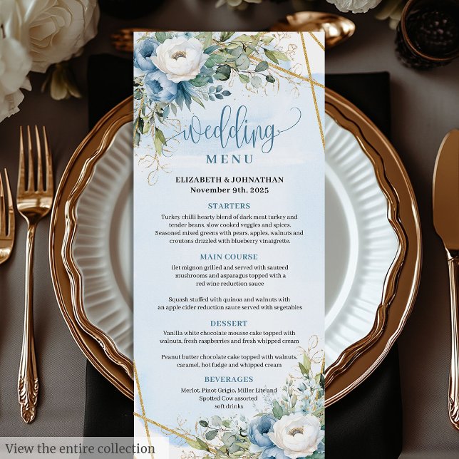 Menú Boda Dusty Blue Eucalyptus (Minimalist Dusty Blue Eucalyptus Wedding Menu)