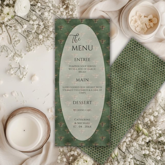Menú Boda elegante abeja bumblebee verde (Subido por el creador)