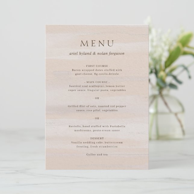Menú Boda elegante acuarela neutral moderna (Anverso de pie)