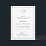 Menú Boda elegante atemporal en blanco y negro<br><div class="desc">Menú de boda elegante con un diseño simple con fuentes serif y script dentro de un borde.</div>