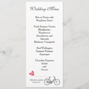 Menú boda elegante bicicleta romántica blanca