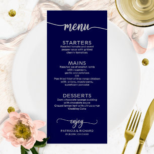 Menú boda Elegante caligrafía Marina Plata Azul