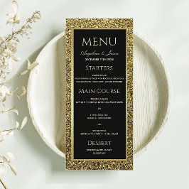 Menú Boda Elegante con Brillo Negro y Dorado