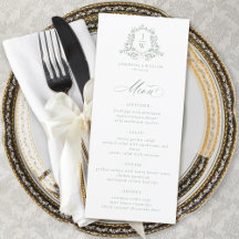 Boda elegante con cresta floral monograma verde sa