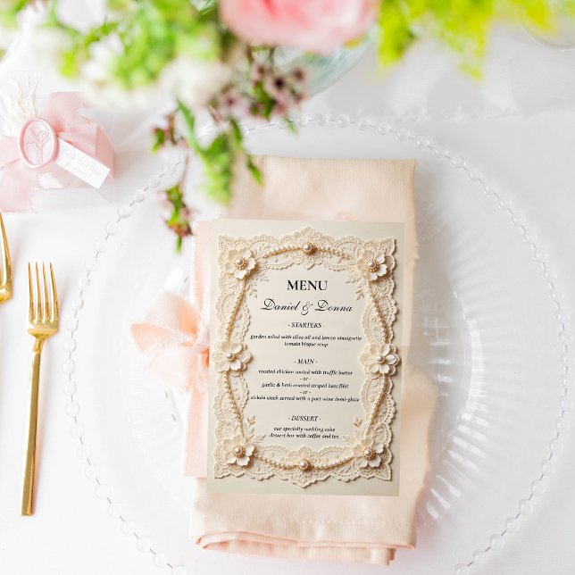 Menú Boda elegante con encaje de perla de lujo (Subido por el creador)