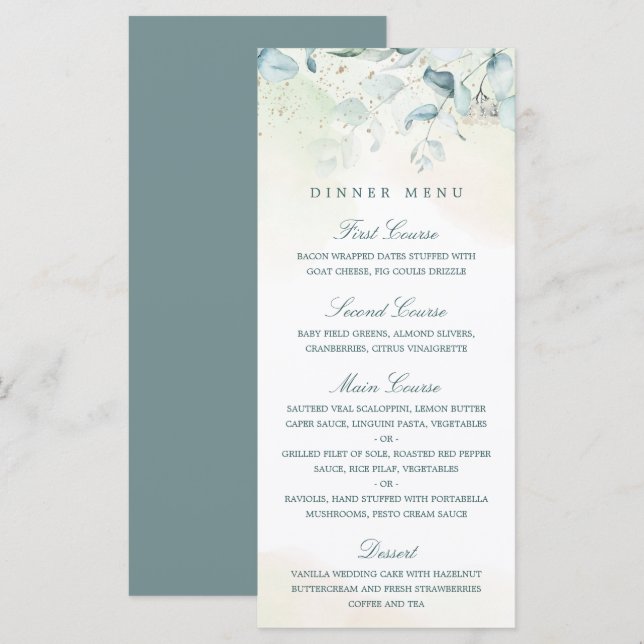 Menú Boda elegante con eucalipto y vegetación (Anverso / Reverso)