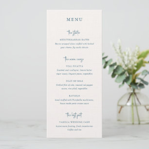 Menú Boda elegante con letra manuscrita azul moderna