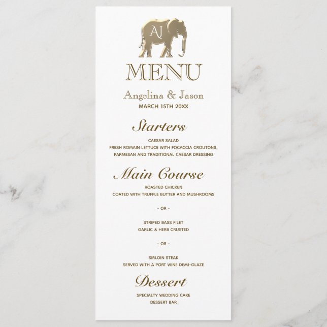 Menú Boda Elegante con Monograma de Oro (Anverso)