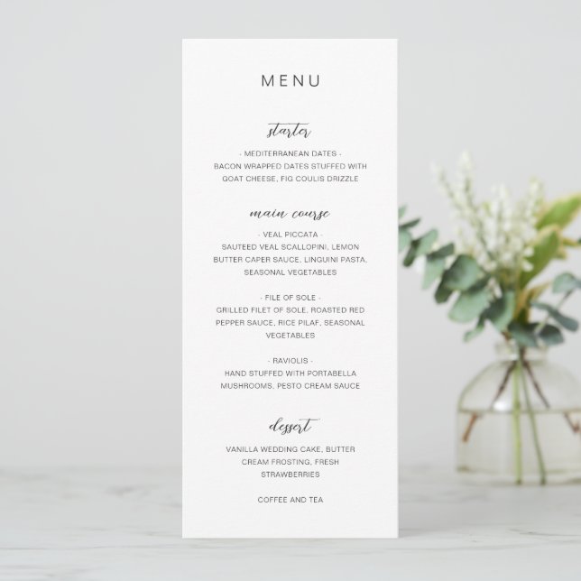 Menú Boda elegante con monograma en blanco y negro (Anverso de pie)