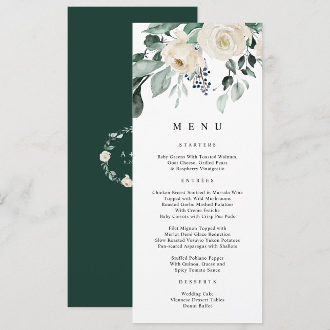 Menú Boda Elegante con Verdor Esmeralda (Anverso / Reverso)