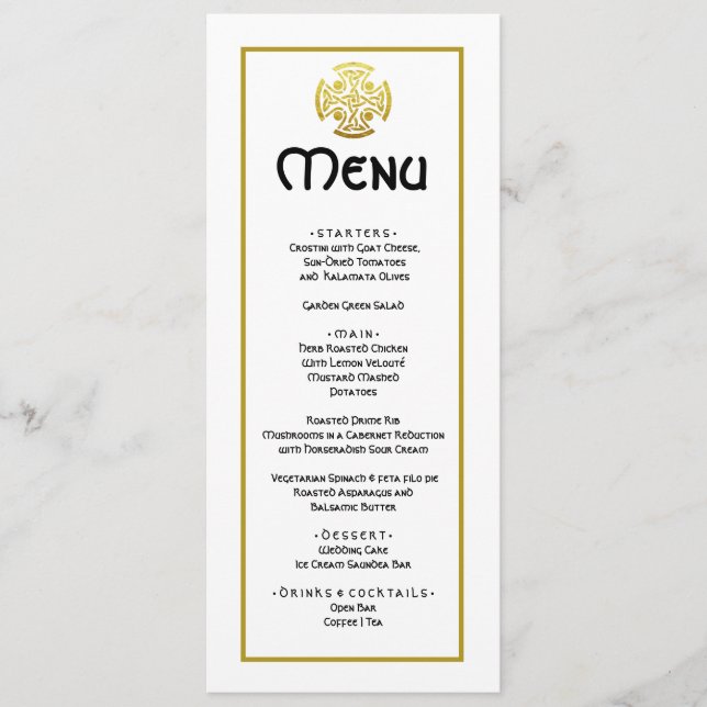 Menú Boda elegante Cruz celta de oro falso  Boda (Anverso)