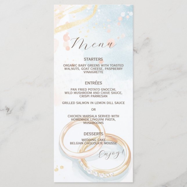 Menú boda elegante de aros dorados de primavera (Anverso)