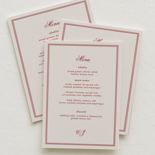 Menú Boda elegante de crema y burgundy (Subido por el creador)