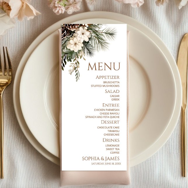 Menú Boda elegante de flores de invierno de pinos (Subido por el creador)