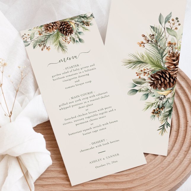 Menú Boda elegante de invierno con vegetación de pino  (Subido por el creador)