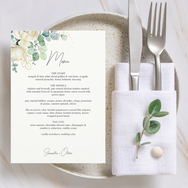 Menú Boda elegante de magnolia y eucalipto (Elegant Magnolia Eucalyptus Wedding Menu)