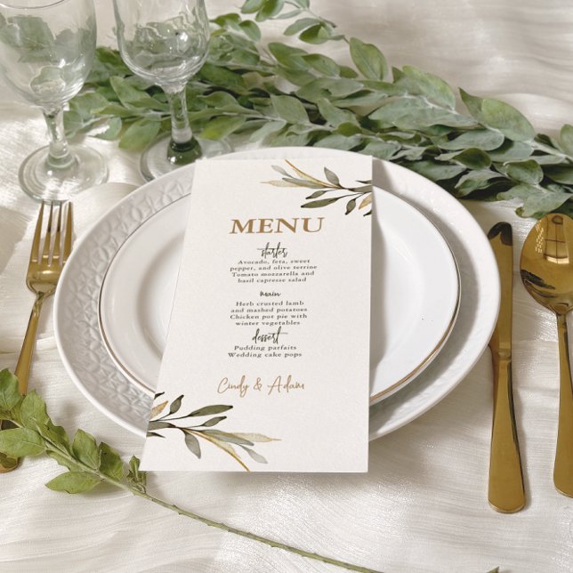 Menú Boda elegante de oro y vegetación (Subido por el creador)