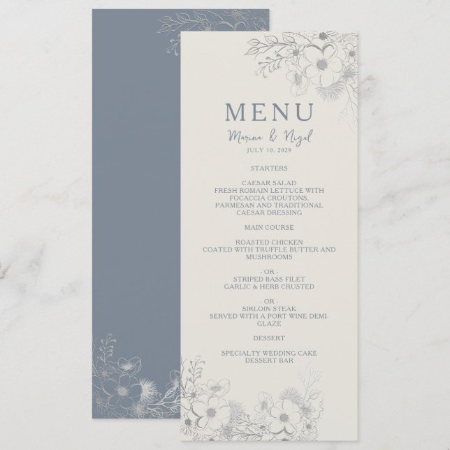 Menú Boda elegante de pervinca (Anverso / Reverso)