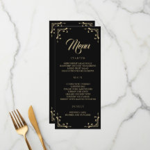 Menú boda Elegante Deco Oro Retro Negro