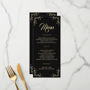 Menú boda Elegante Deco Oro Retro Negro