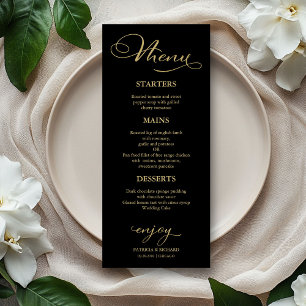 Menú boda Elegante Guión de Relieve metalizado Bla