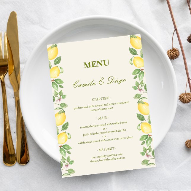 Menú Boda elegante mediterránea olivo limón moderna (Subido por el creador)