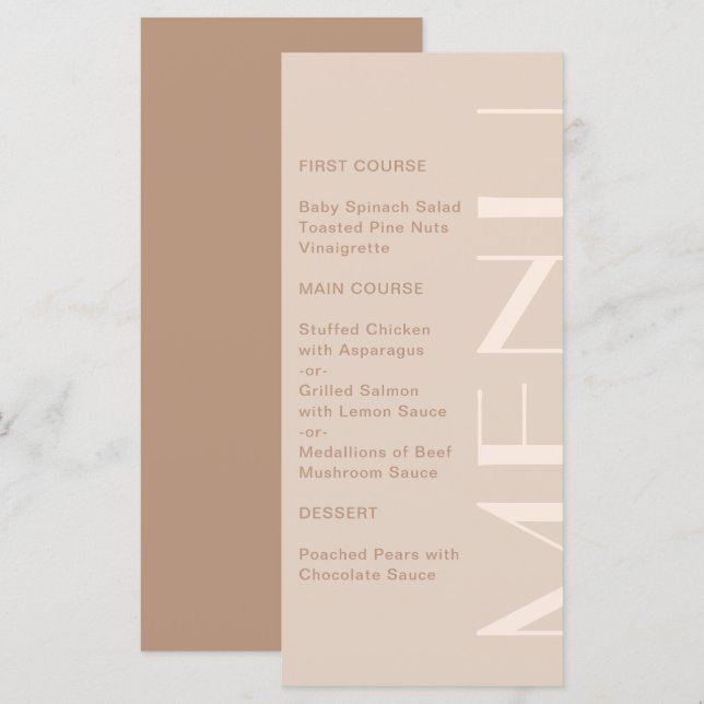 Menú Boda elegante monocromático de gran tipo (Anverso / Reverso)