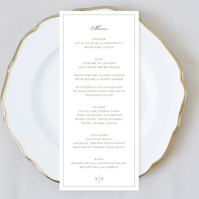 Menú Boda Elegante Monograma Verde Sage Enmarcado (Subido por el creador)