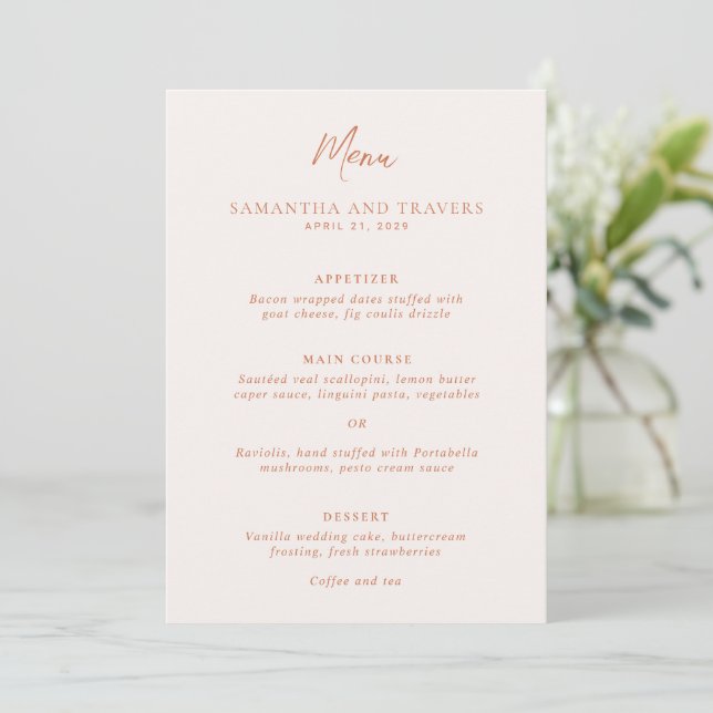 Menú Boda elegante Naranja quemada tradicional (Anverso de pie)