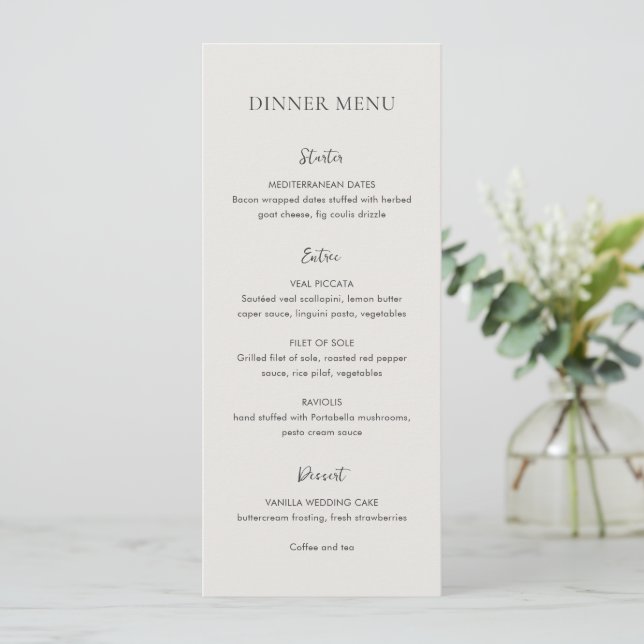 Menú Boda elegante neutral limpia (Anverso de pie)