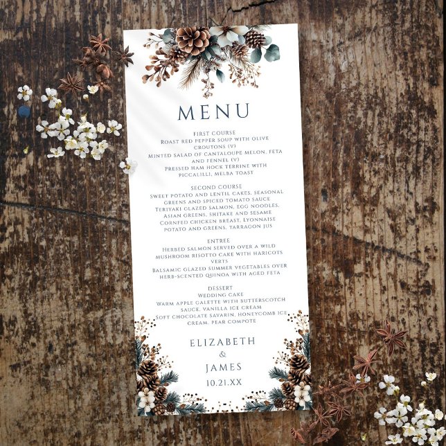 Menú Boda Elegante Rústico Floral de Bosque Piñas (Elegant Rustic Forest Floral Pinecones Wedding Menu)
