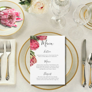 Menú Boda elegante tropical de proteas rosadas y verdes